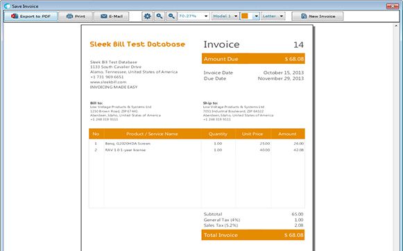 sleek bill invoice