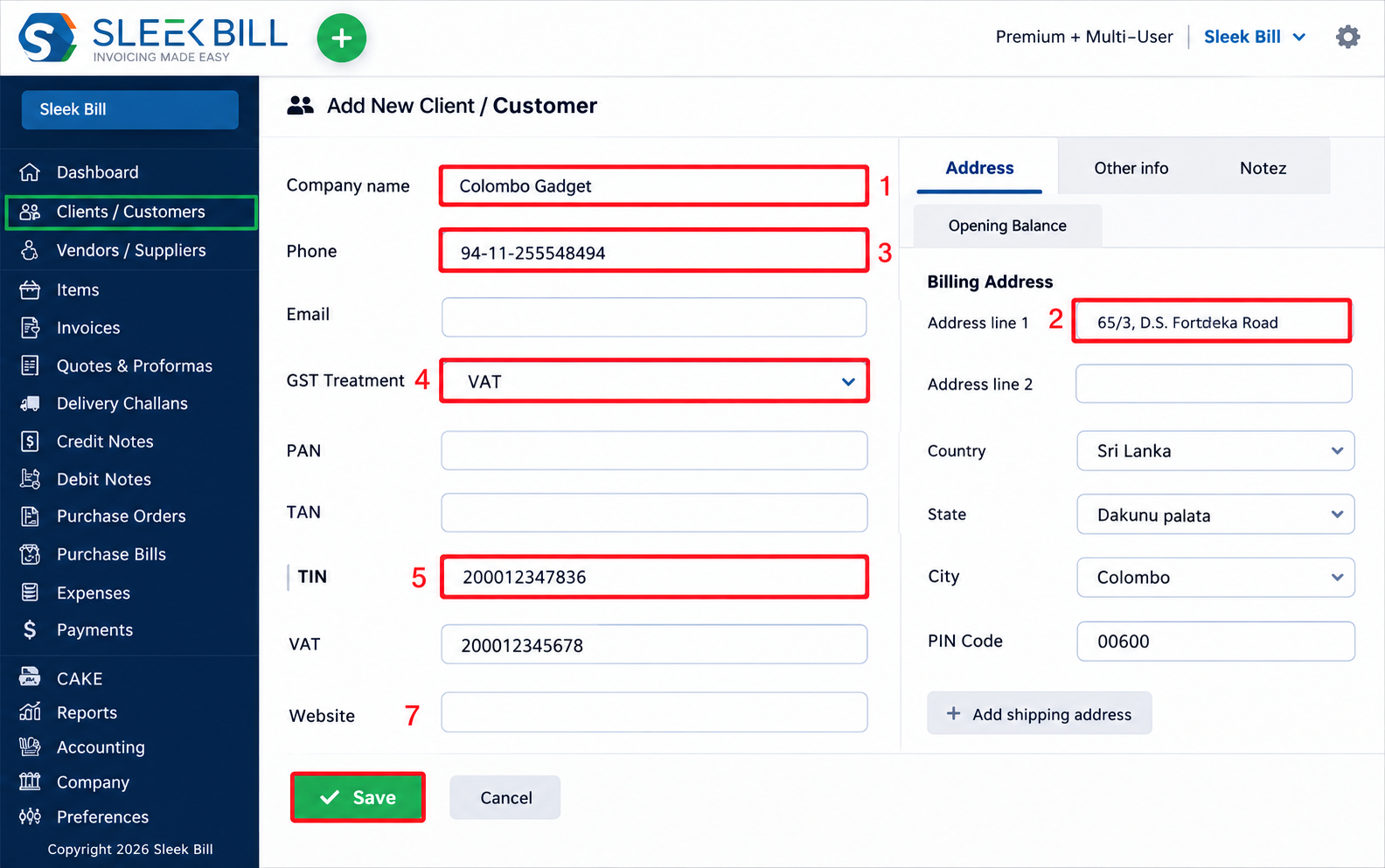 Sri Lanka VAT Settings